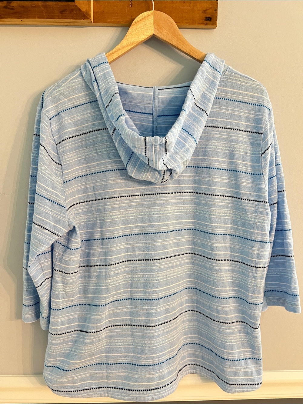 Talbots Terry Cloth Hoodie Blue Striped Beach Coverup Pullover Coastal Cottage - Picture 7 of 14